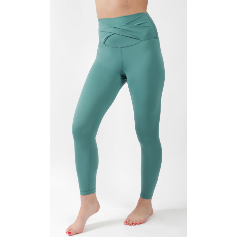 Yogalicious Sea Green Lux Criss Cross Twist Waist Hi Rise North 7/8 Leggings S